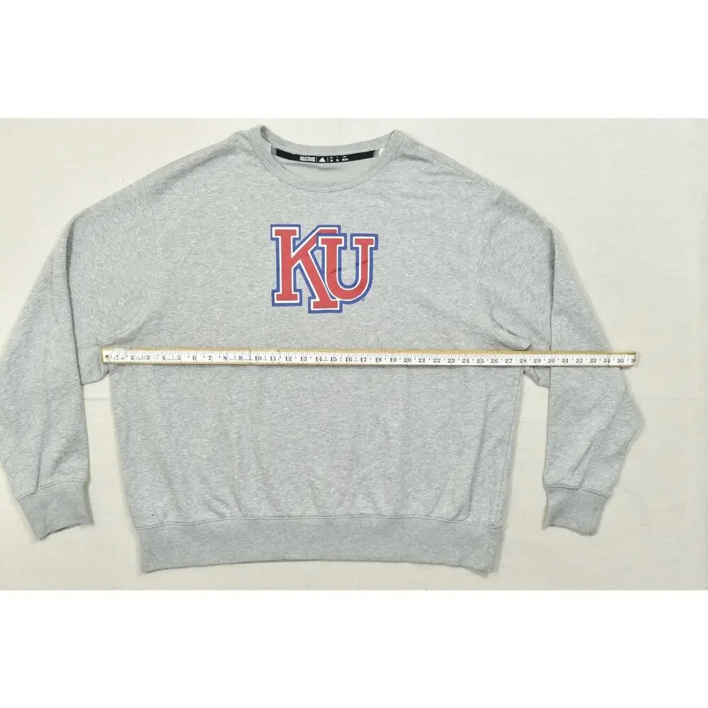 Adidas Kansas Jayhawks KU Crewneck Sweatshirt Gray Men's 2XL Heathered Pullover
